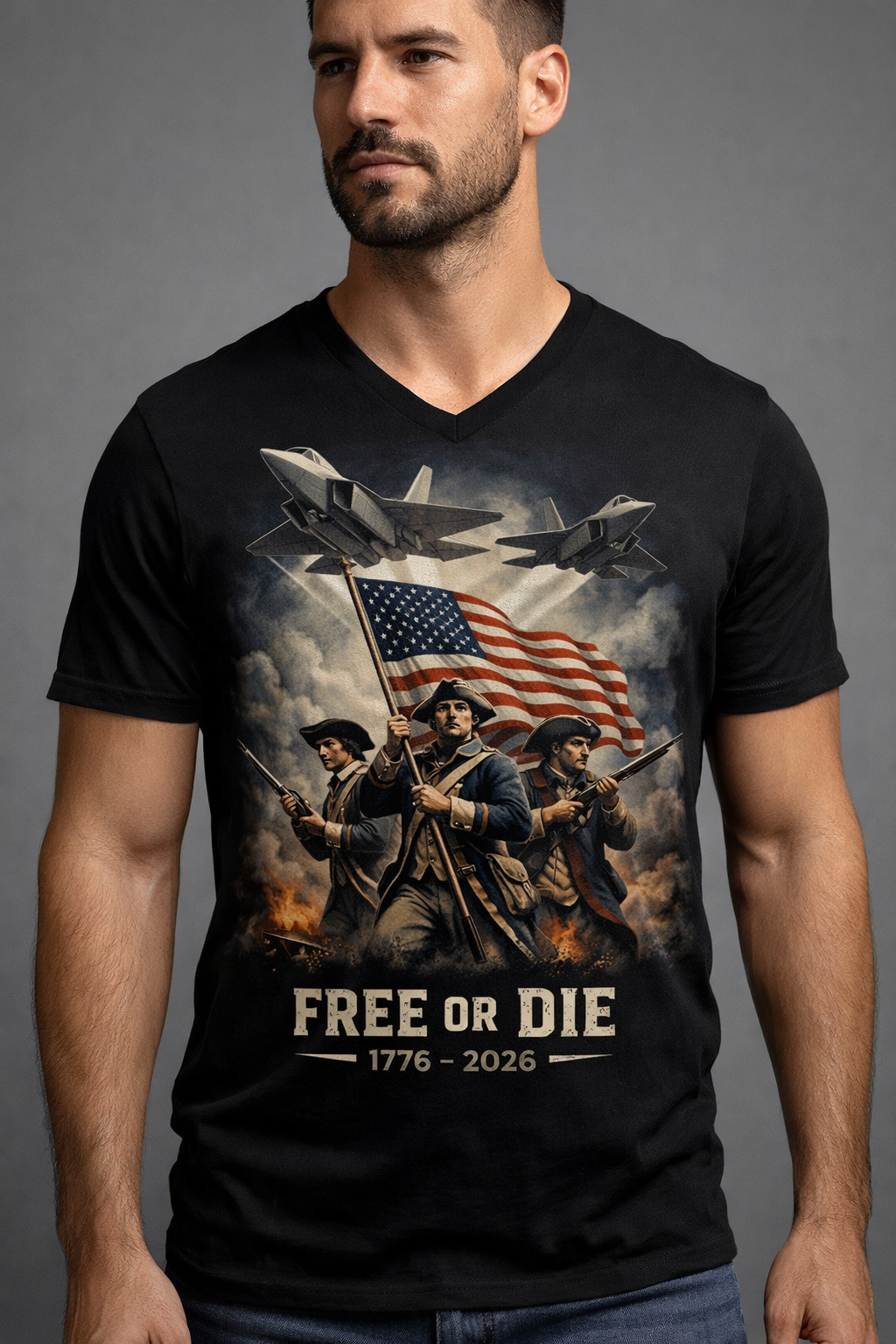 Patriotic 'Free or Die' V-Neck Tee
